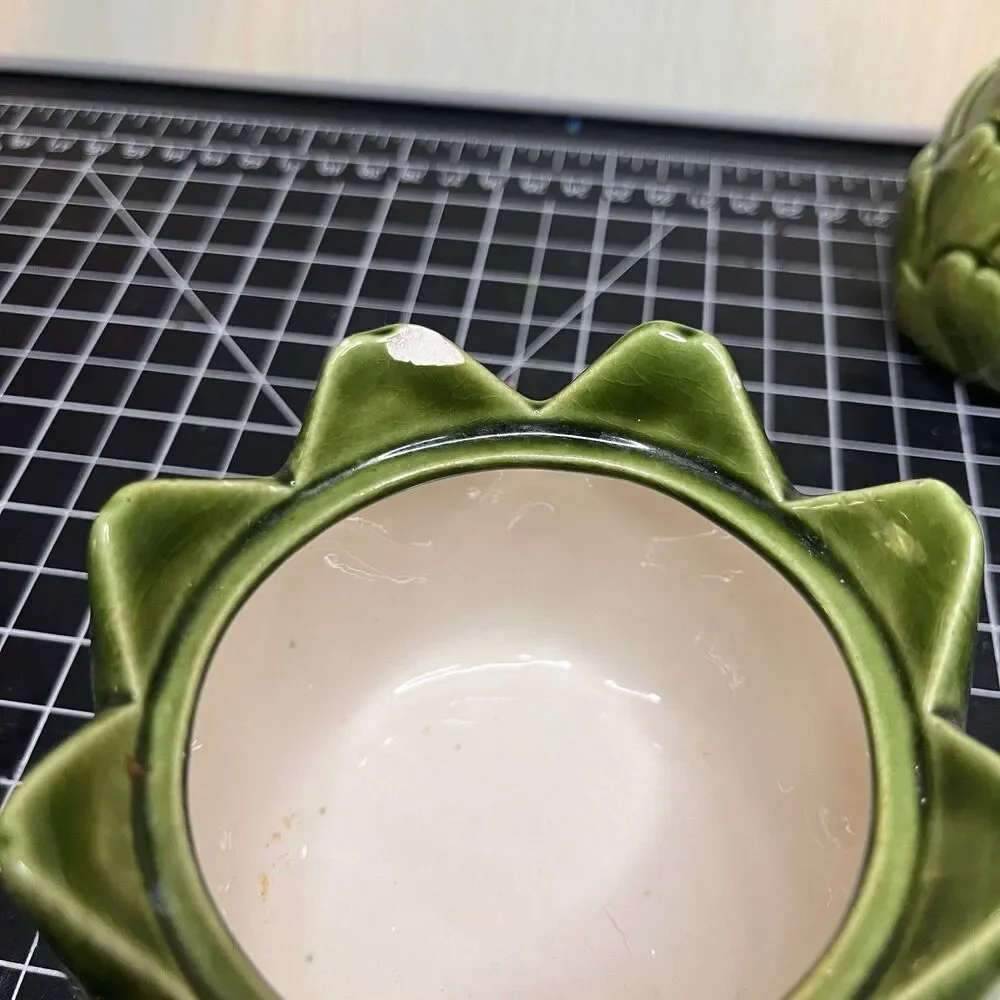 Artichoke 3 Set  Cottagecore Salt Pepper Shaker Dish With Lid Ceramic 70’s